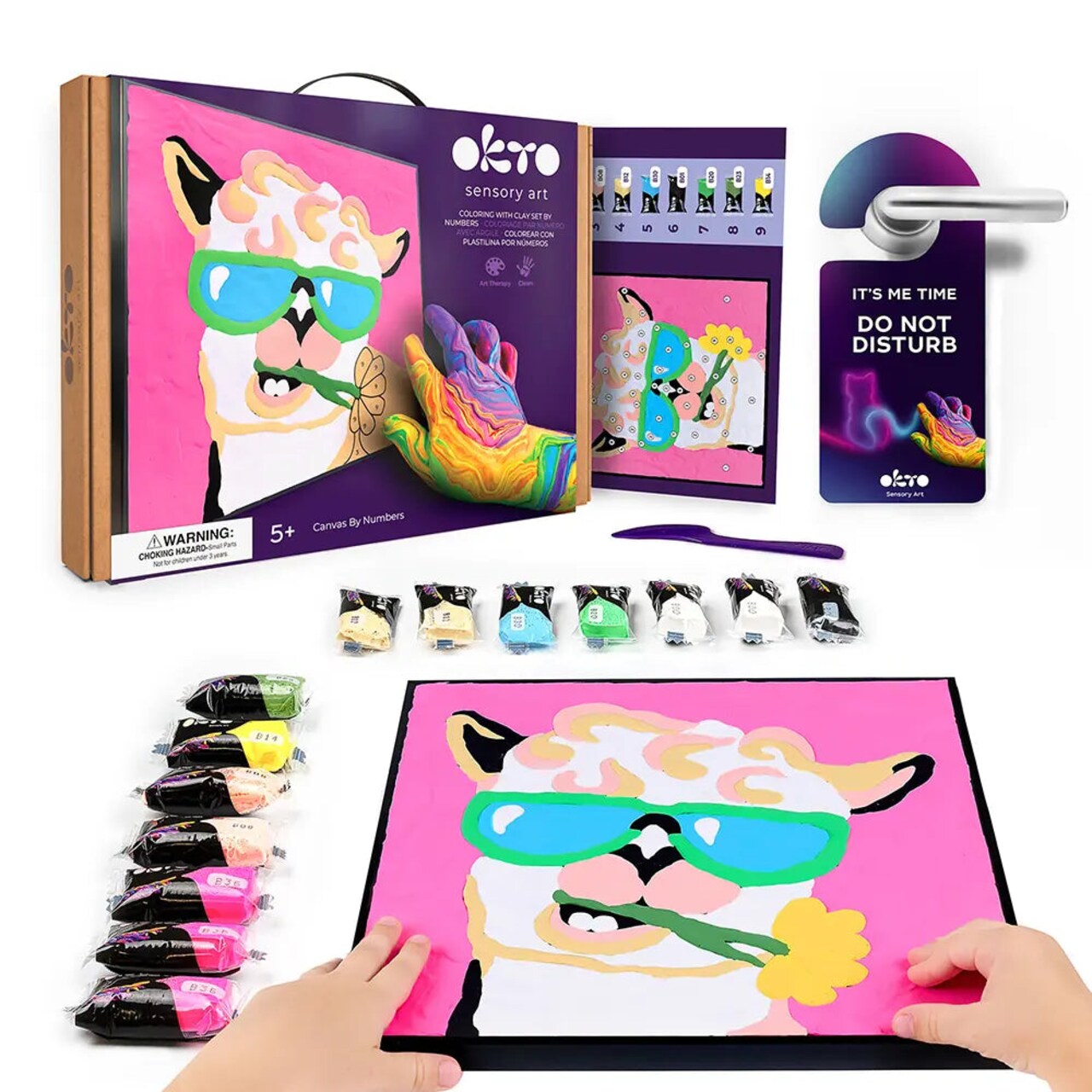 OKTO | DIY 3D Creative Air Dry Clay Kit | Kids Painting by Numbers Coloring Set | LAMA | Frame 11.4x11.4 in